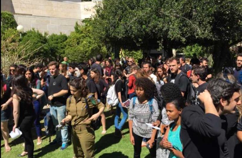 Hebrew University students protest racism and discrimination at Mt. Scopus campus (photo credit: ODED BAHAR)