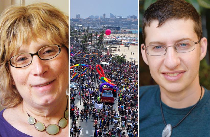 From left: Nora Grinberg, Tel Aviv's 2014 Pride Parade, Elisha Alexander (photo credit: ARSEN OSTROVSKY,LIAT MANDEL)