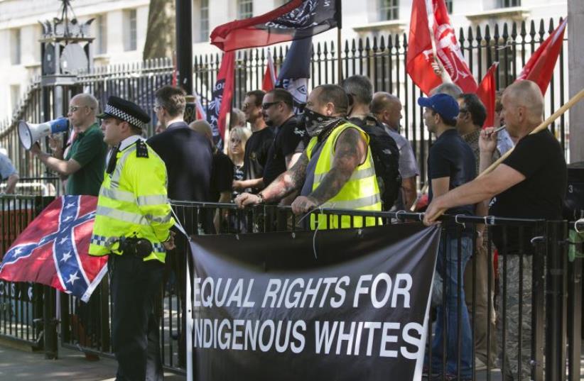 Anti-Jewish protest in London (photo credit: JACK TAYLOR / AFP)