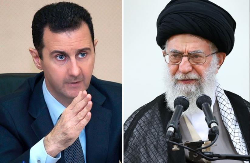 Khamenei and Assad (photo credit: KHAMENEI.IR / AFP)