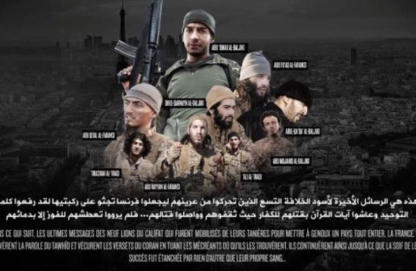 Islamic State video claims to show nine Paris attackers (photo credit: screenshot)