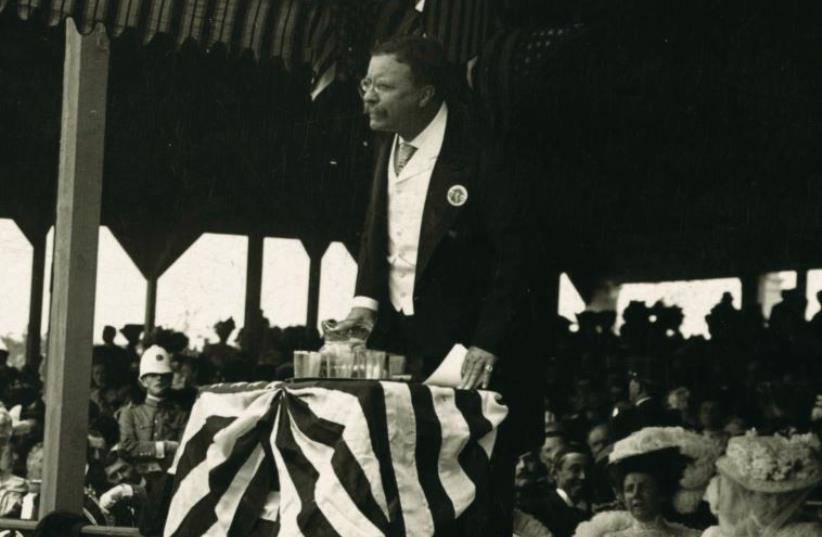 US President Theodore Roosevelt speaks at the Jamestown Exposition in 1907 (photo credit: screenshot)