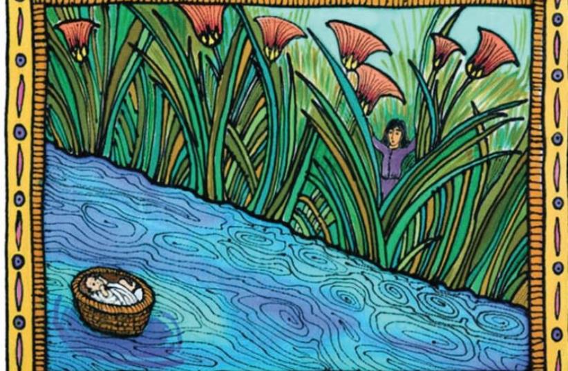 Miriam among the reeds, and the basket she sent down the Nile (photo credit: Courtesy)