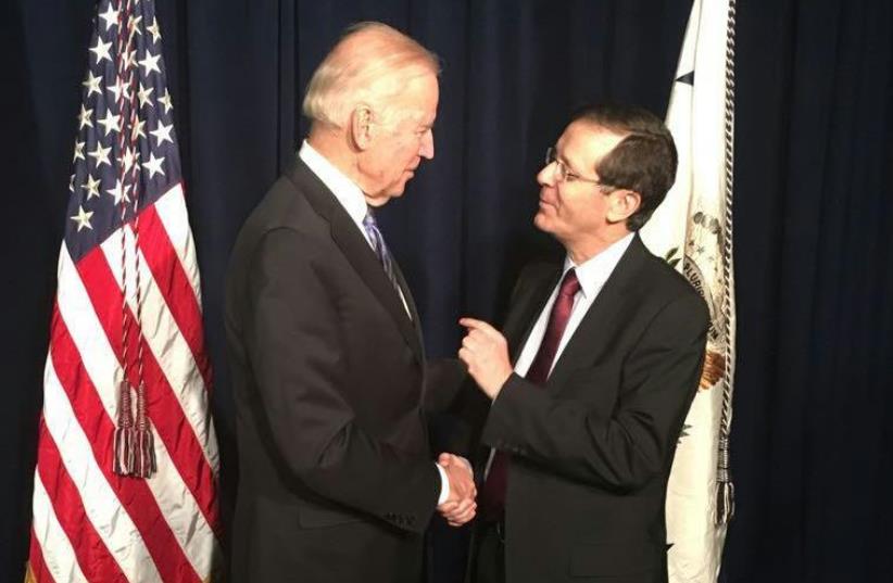 US VP  Joe Biden and opposition leader Isaac Herzog (photo credit: ISAAC HERZOG)