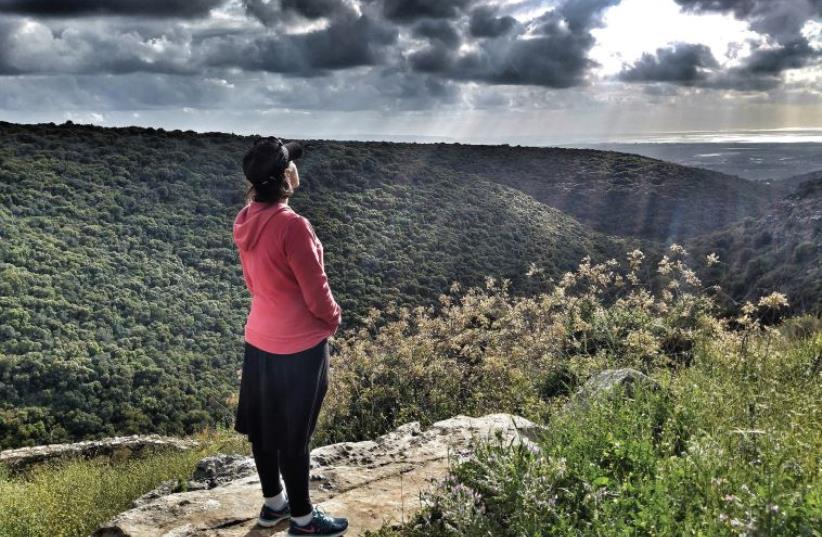 The writer contemplates nature – and appreciates the silence and personal space afforded by her travel companion (photo credit: LAURA BEN-DAVID)