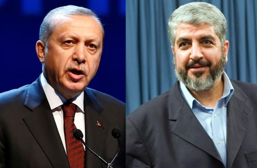 Erdogan and Mashaal (photo credit: REUTERS)