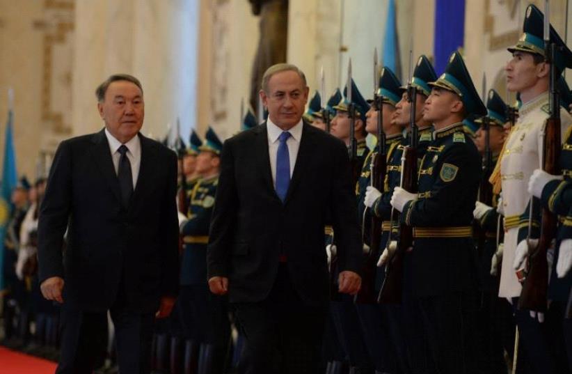 Prime Minister Benjamin Netanyahu with Kazakhstan President Nursultan Nazarbayev (photo credit: CHAIM TZACH/GPO)