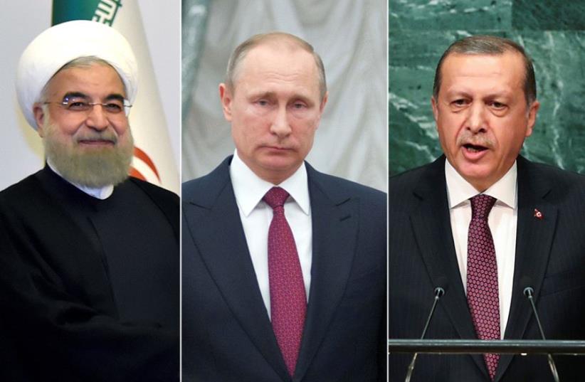 Rouhani, Putin and Erdogan (photo credit: REUTERS)