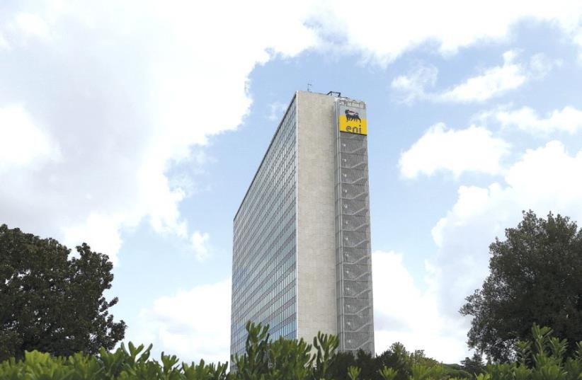 THE LOGO of oil company Eni is pictured at its headquarters in Rome, Italy. Eni’s giant Zohr gas find in Egypt is part of a wider energy sector in the Middle East (photo credit: REUTERS)