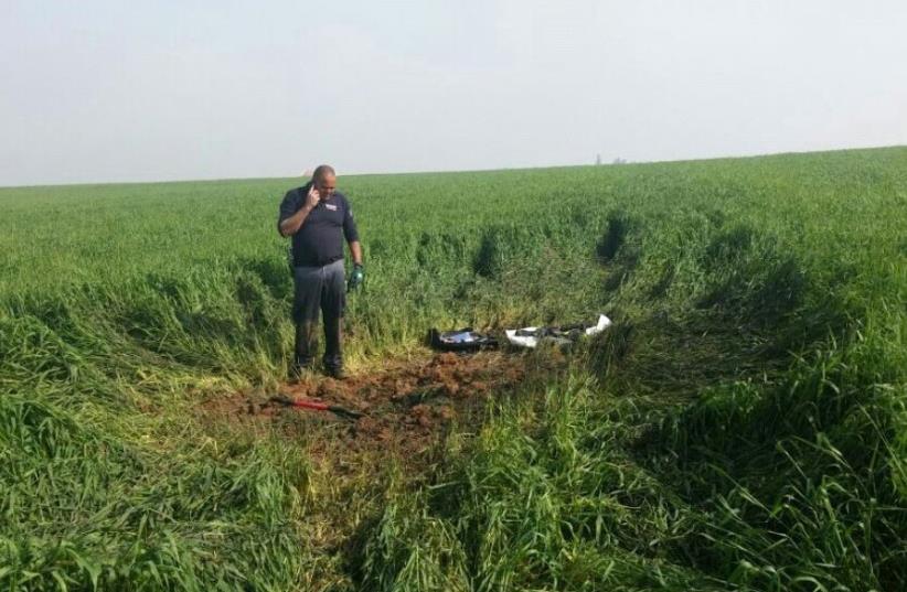 Rocket fired on the Sha'ar Hanegev Regional Council in southern Israel, February 27, 2017 (photo credit: SHAAR HANEGEV FIRE AND RESCUE SERVICES)