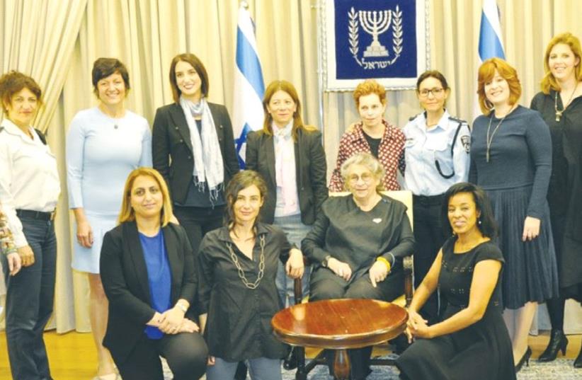 FIRST LADY Nechama Rivlin (center, seated) invited women from varying backgrounds and fields to share their success stories during a gathering at the President’s Residence. (photo credit: TAMAR REICHMAN)