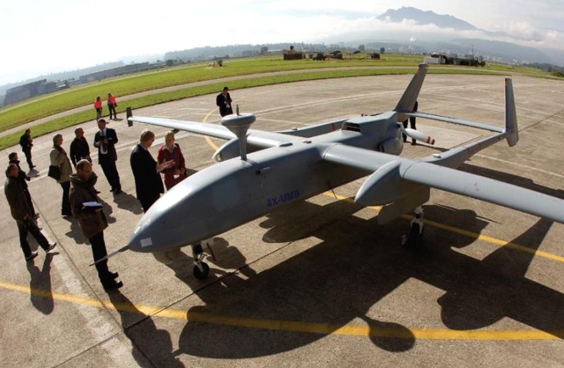 AN IAI HERON stands on the tarmac during a media presentation in Emmen, Switzerland, in 2012 (photo credit: REUTERS)