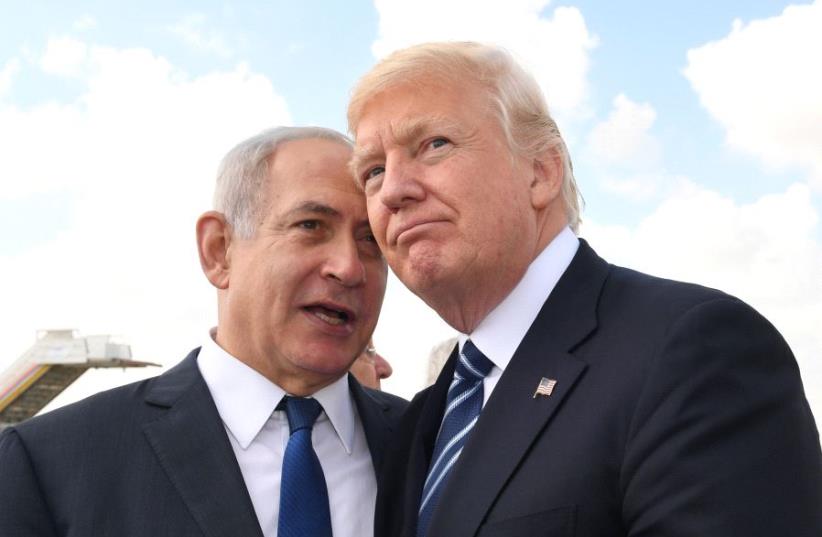 Prime Minister Benjamin Netanyahu and US President Donald Trump at Ben Gurion airport on May 23, 2017 (photo credit: KOBI GIDEON/GPO)