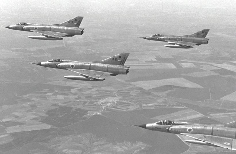 ISRAEL AIR FORCE Mirage fighter jets train over Israel in 1967 before the Six Day War. (photo credit: GPO)