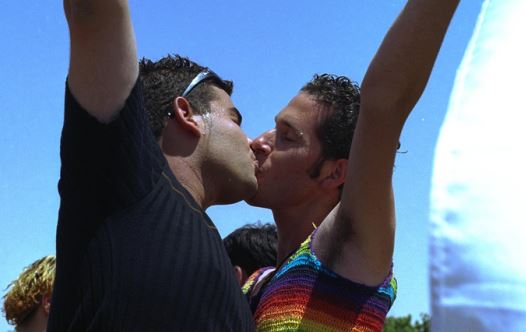 An Israeli gay couple marches in Jerusalem (GPO)