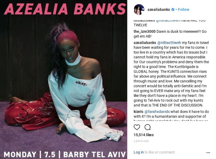 Screenshot from Azealia Banks's Twitter, captured February 20, 2018.