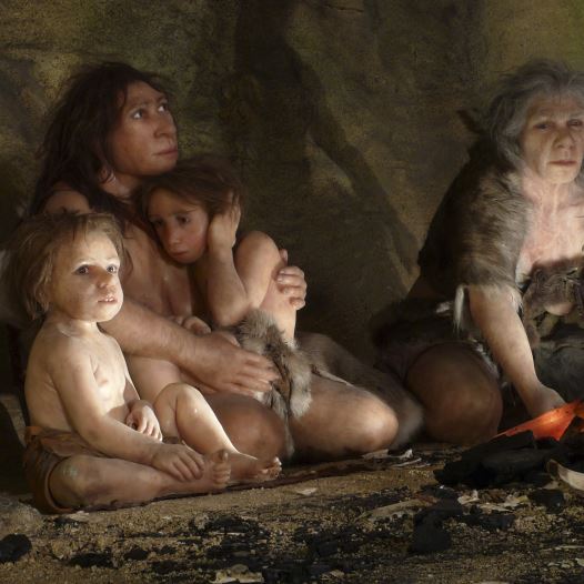 An exhibit shows the life of a neanderthal family in a cave in the new Neanderthal Museum in the northern town of Krapina  (credit: REUTERS)