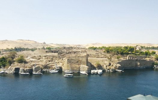 Feluccas drop anchor at Elephantine Island in Aswan (credit: BEN FISHER)