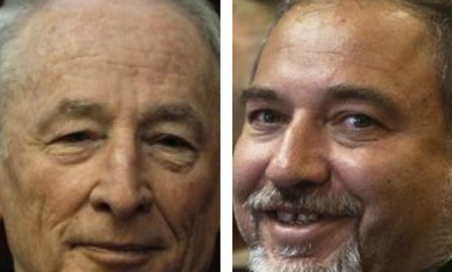 Attorney-General Yehuda Weinstein (L) and FM Avigdor Liberman370