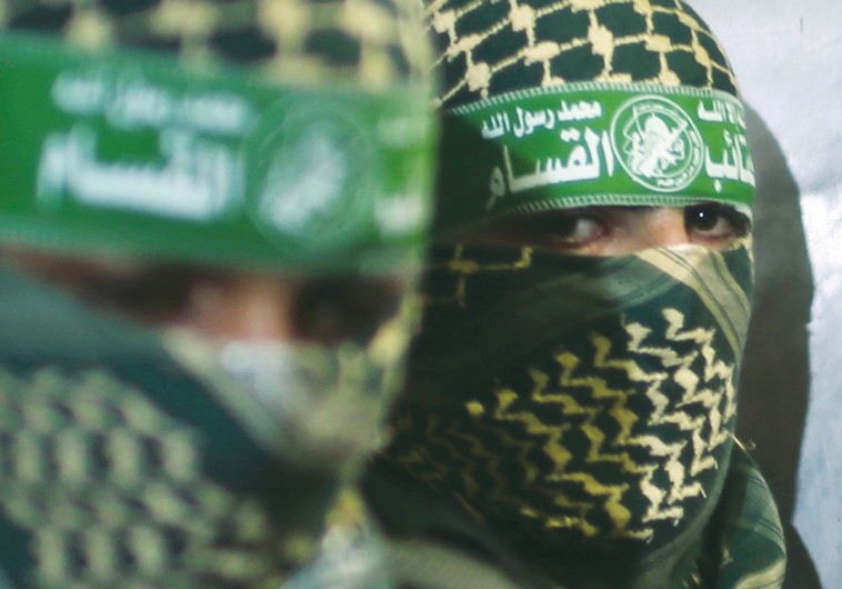 Hamas members are seen close up during a press conference in the Gaza Strip last week.