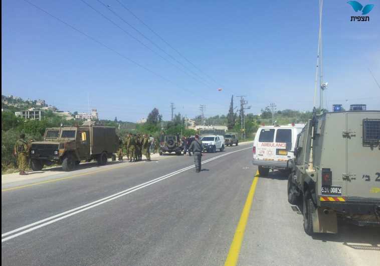 Scene of stabbing attack in West Bank near Shiloh Junction on Route 60
