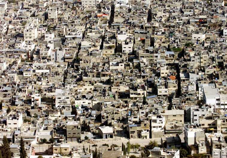 Hilltop view of the Palestinian refugee camp Balata on the edge of the West Bank city of Nablus