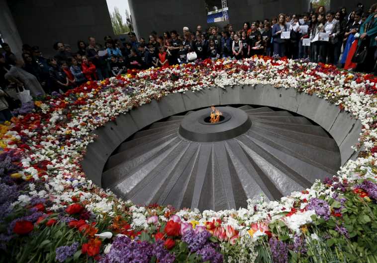 People mourn at the Tsitsernakaberd Armenian Genocide Memorial Museum in Yerevan