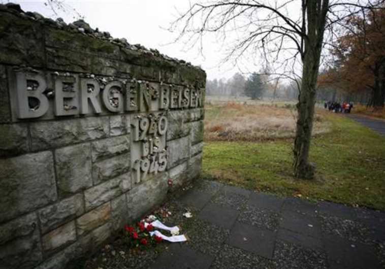 A memorial stone is pictured at the former Bergen-Belsen Nazi death camp