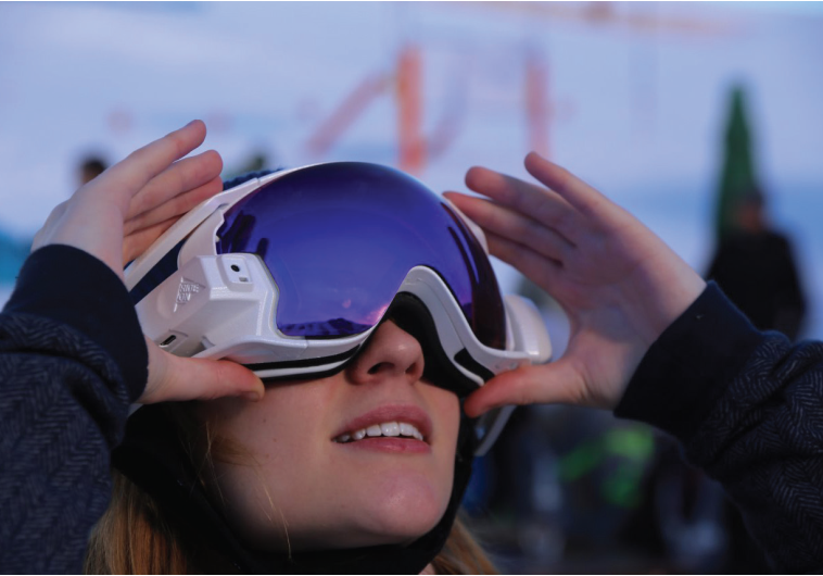 RIDEON’S ADDITION for ski goggles lets skiers access maps, play music, chat with friends and play interactive games
