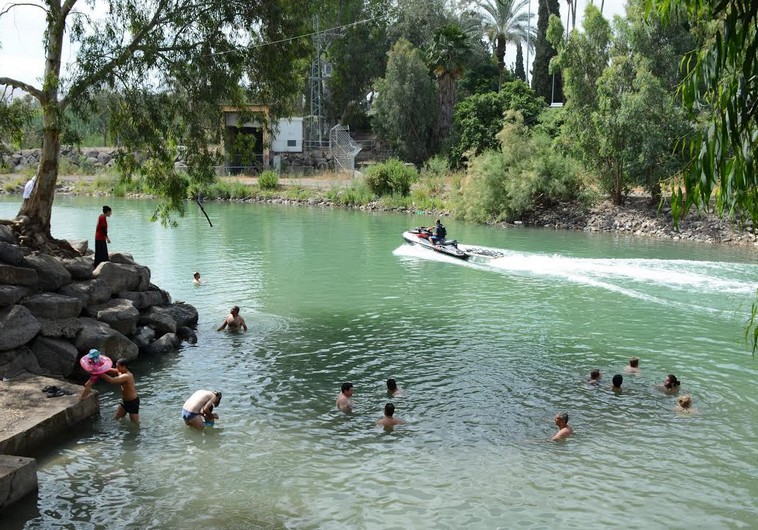 Swimming at the mouth of the Jordon River last week