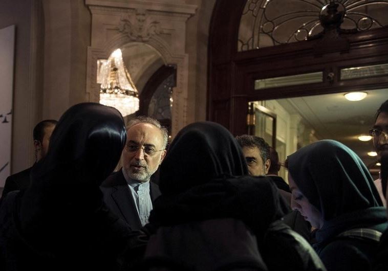 Head of the Iranian Atomic Energy Organization Ali Akbar Salehi speaks with reporters [File]