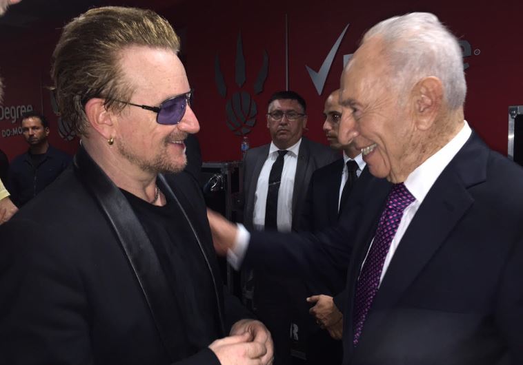  Former President Shimon Peres meets Bono