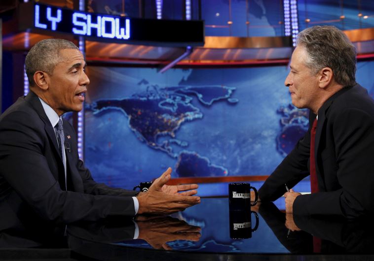 US President Barack Obama makes an appearance on The Daily Show with Jon Stewart in New York July 21, 2015. 