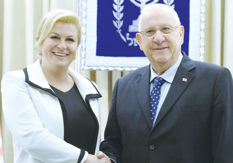Croatian President Kolinda Grabar-Kitarovic meets with President Reuven Rivlin at his residence yesterday