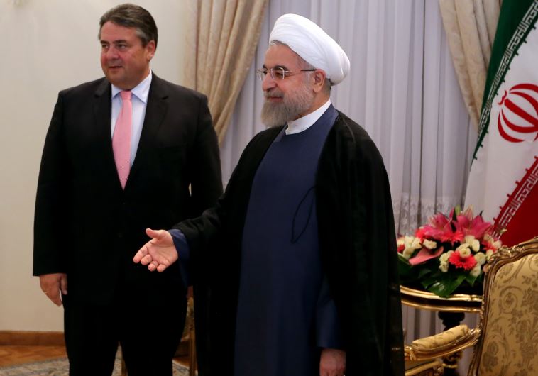 Germany vice chancellor and economic affairs minister Sigmar Gabriel with Iran president Hassan Rouhani