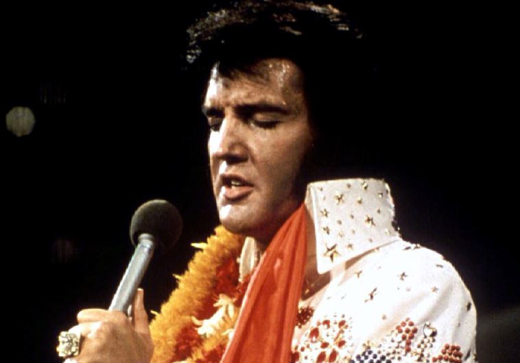 Elvis Presley performs in concert during his "Aloha From Hawaii" 1972 television special.