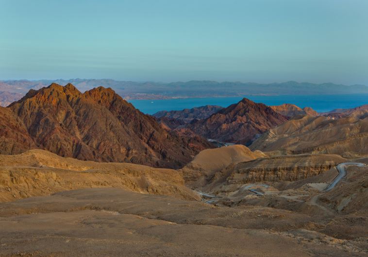 A view of the Eilat Mountains and the Red Sea