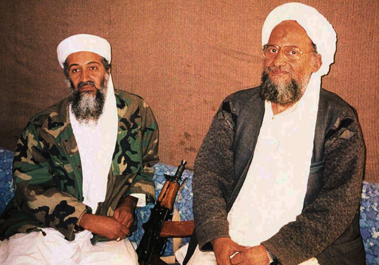al-Qaida cheif Ayman al-Zawahiri sits with predecessor Osama Bin Laden during an interview in 2001 