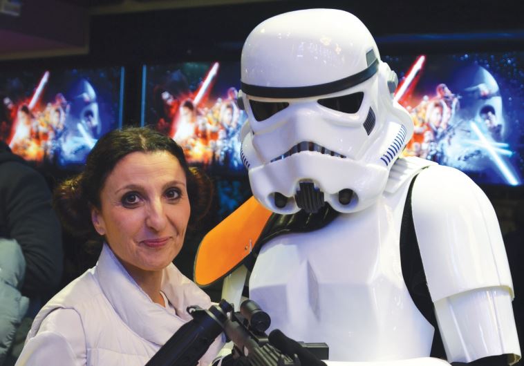 Princess Leia, a.k.a. Fleur Hassan-Nachum, and a Stormtrooper at the VIP screening of ‘Star Wars’ in Jerusalem