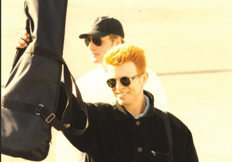 David Bowie lands in Israel for his show in July, 1996.