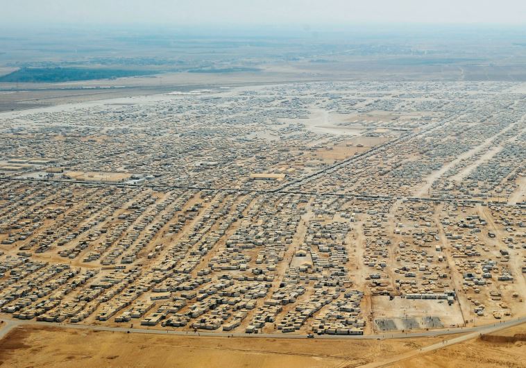An aerial view shows the sprawling Zaatari refugee camp in Jordan in July 2013