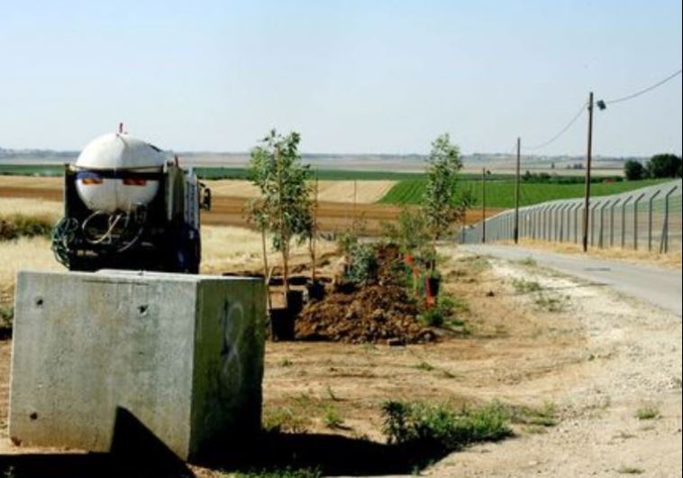 Trees planted along the Gaza security fence‏