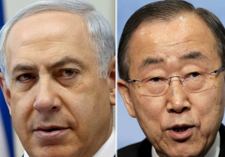Prime Minister Benjamin Netanyahu (L) and UN Secretary-General Ban Ki-moon