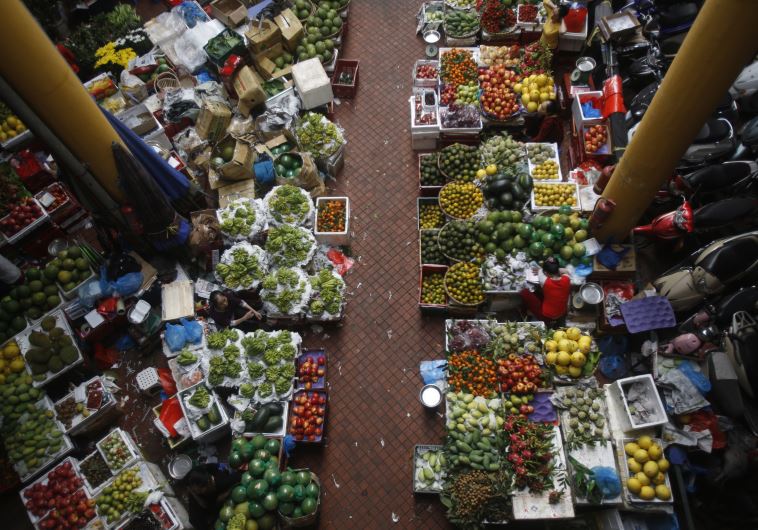 Fruits are displayed for sale at a market in Hanoi, Vietnam