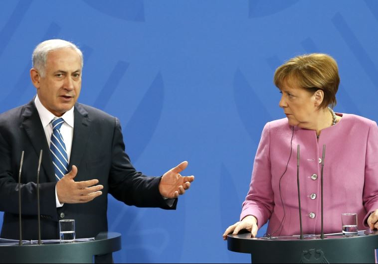 Netanyahu (L) and German Chancellor Angela Merkel address a news conference at the Chancellery in Berlin, Germany, February 16, 2016