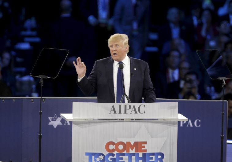 Republican US presidential candidate Donald Trump addresses the American Israel Public Affairs Committee (AIPAC) afternoon general session in Washington March 21, 2016.