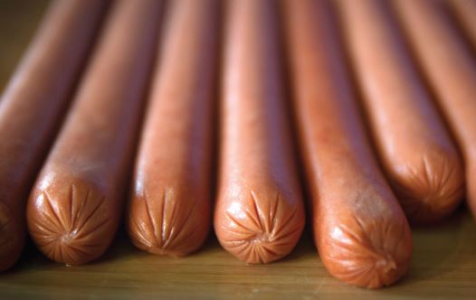 Hot dogs in hot dog eating contest.