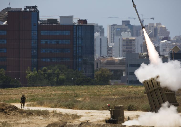 An Iron Dome launcher fires an interceptor rocket in southern Israel