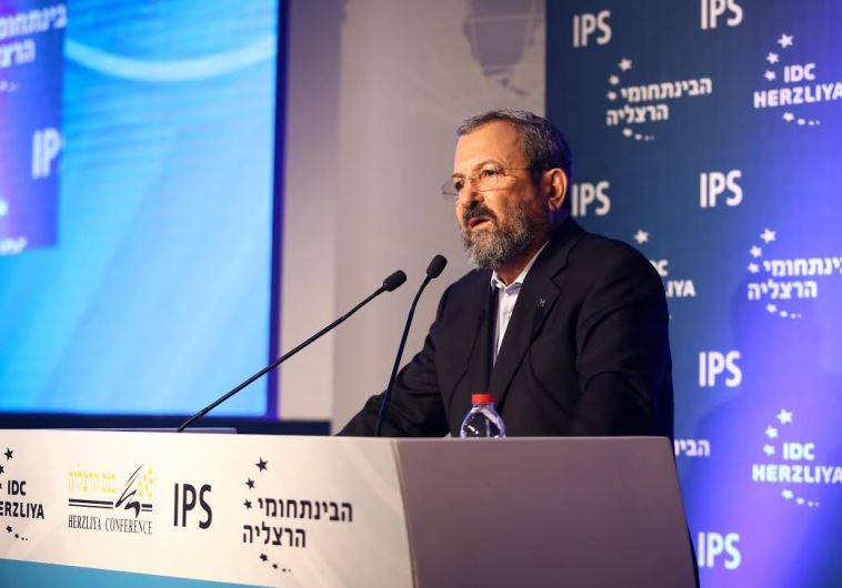 Ehud Barak addresses the Herzliya Conference, June 16, 2016