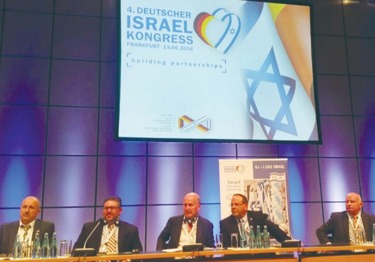 AYOUB KARA (second left), the deputy regional cooperation minister, attends the German Israel Congress in Frankfurt yesterday.